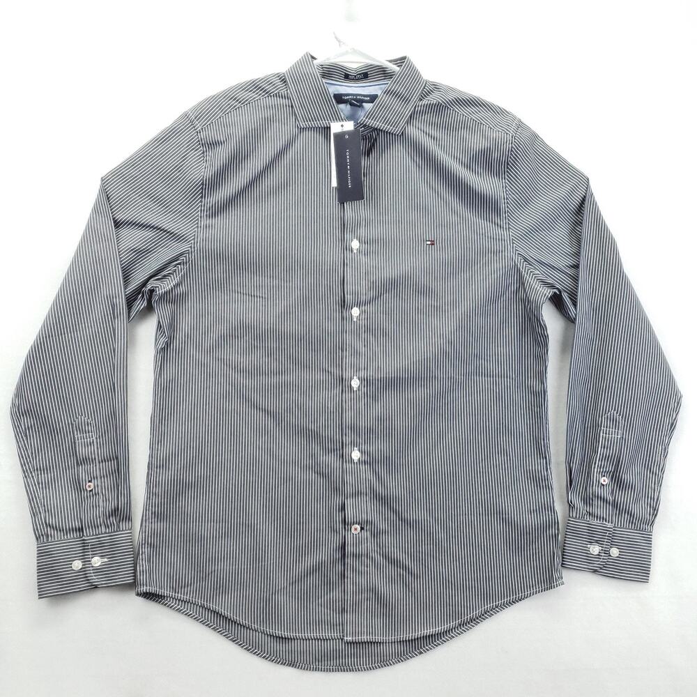 NEW Tommy Hilfiger Shirt Mens Medium Navy White Striped Button Up Long Sleeve